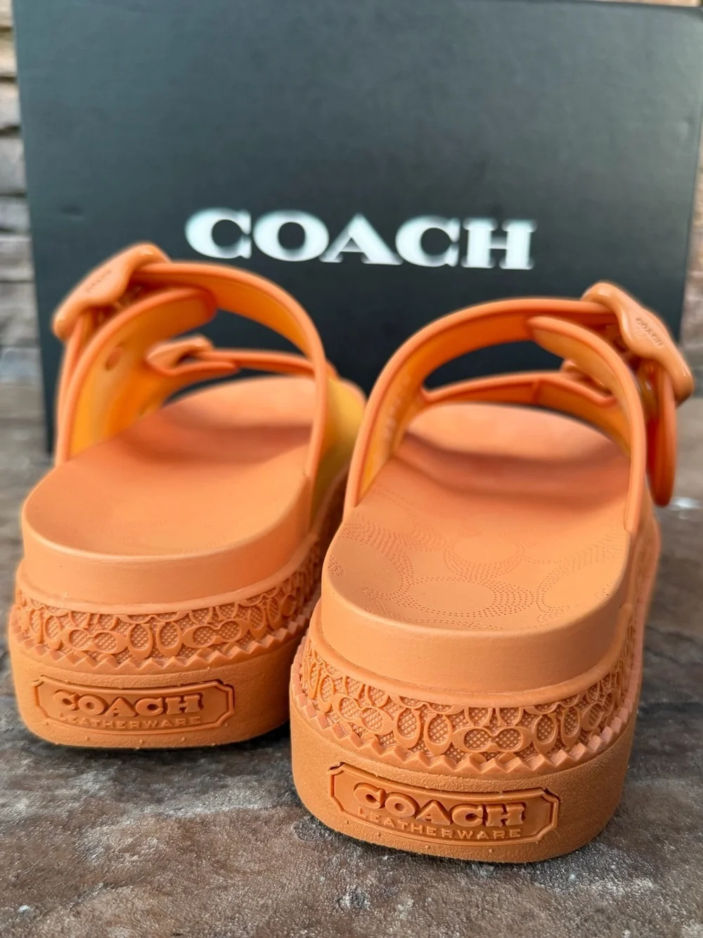 Coach Kids Two-Tone Orange and Yellow Buckle Platform Sandals